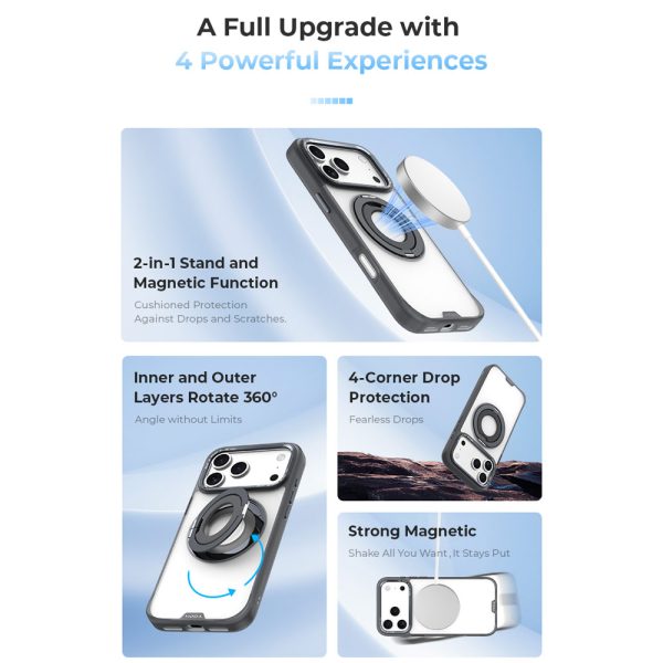 Hoda ROUGH Case Magnet with 360° foldable rotating ring-holder stand Enhanced with PureSurfaceTM with Camera Button for iPhone 18 Pro Max 17 Pro Max - Black