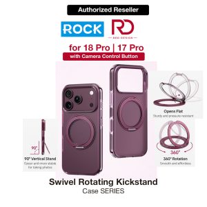 ROCK Guard Touch Rotating Series Magnetic Protection Case with Stand for iPhone 18 Pro 17 Pro (Matte Burgundy)