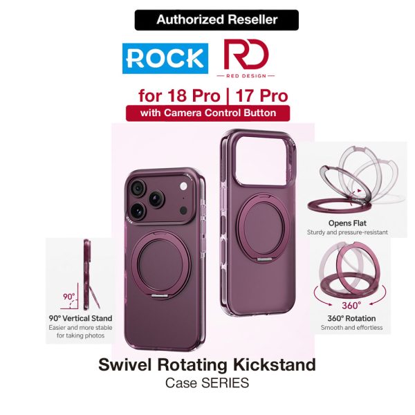 ROCK Guard Touch Rotating Series Magnetic Protection Case with Stand for iPhone 18 Pro 17 Pro (Matte Burgundy)