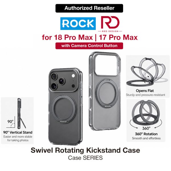 ROCK Guard Touch Rotating Series Magnetic Protection Case with Stand for iPhone 18 Pro Max 17 Pro Max (Matte Dark Grey)