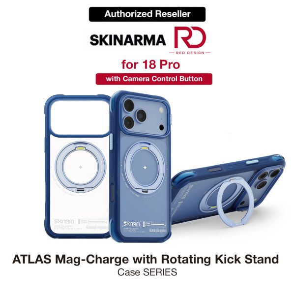 Skinarma Atlas Magnetic Charge 360° Rotatable Kickstand Drop Protection Case for iPhone 18 Pro 6.3 - Blue