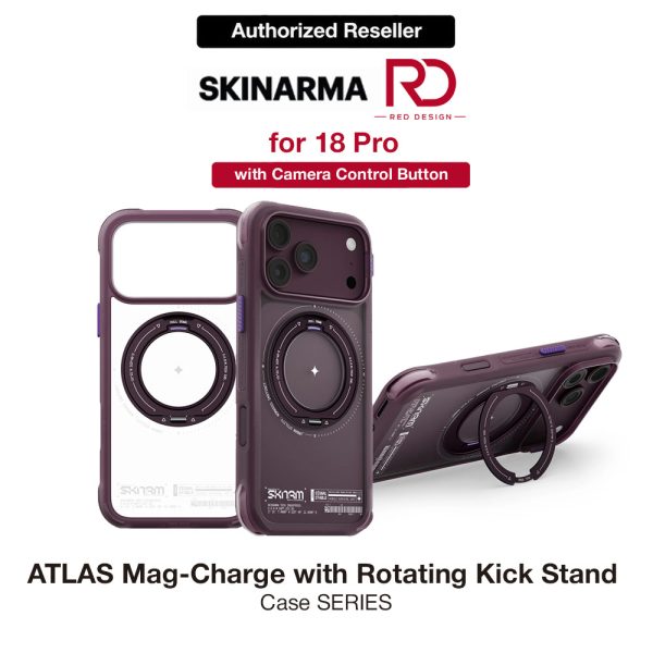 Skinarma Atlas Magnetic Charge 360° Rotatable Kickstand Drop Protection Case for iPhone 18 Pro 6.3 - Burgundy