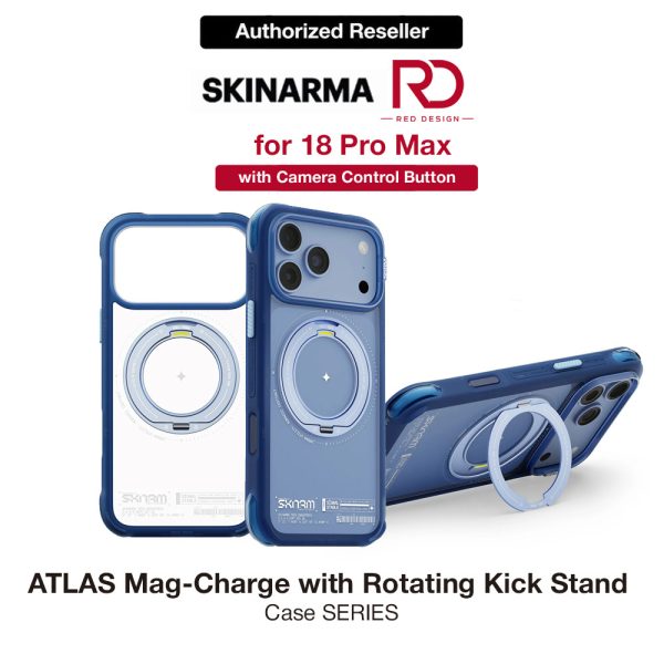 Skinarma Atlas Magnetic Charge 360° Rotatable Kickstand Drop Protection Case for iPhone 18 Pro Max 6.9 - Blue