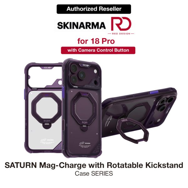 Skinarma Saturn Magnetic Charge 360° Rotatable Kickstand Drop Protection Case with Camera Control Button for iPhone 18 Pro 6.3 - Burgundy