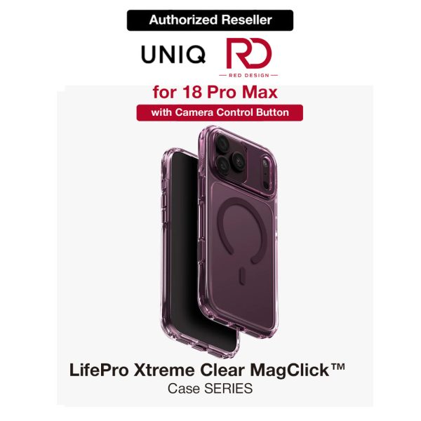 Uniq LifePro Xtreme Clear MagClick Case with Camera Control Button for iPhone 18 Pro Max 6.9 - Deep Burgundy