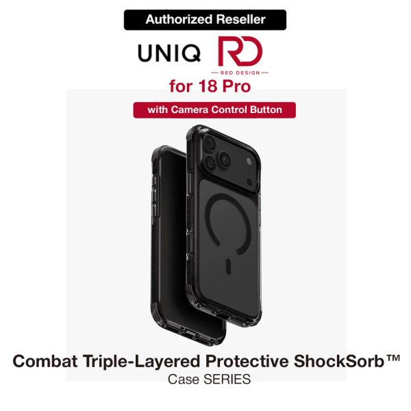 Uniq Combat Triple-Layered Protective MagClick Drop Protection Case with Camera Control Button for iPhone 18 Pro 6.3 - Carbon Black