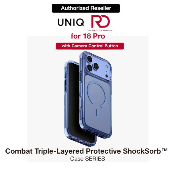 Uniq Combat Triple-Layered Protective MagClick Drop Protection Case with Camera Control Button for iPhone 18 Pro 6.3 - Polar Blue