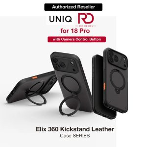 Uniq Elix 360 Kickstand Leather Drop Protection Magnetic Case with Camera Control Button for iPhone 18 Pro - Charcoal Grey