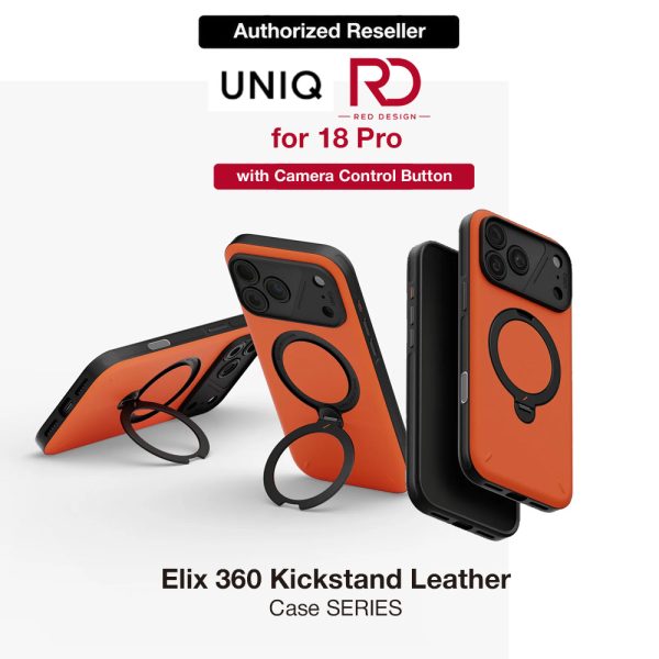 Uniq Elix 360 Kickstand Leather Drop Protection Magnetic Case with Camera Control Button for iPhone 18 Pro - Volt Orange