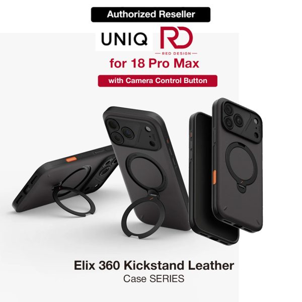 Uniq Elix 360 Kickstand Leather Drop Protection Magnetic Case with Camera Control Button for iPhone 18 Pro Max - Charcoal Grey