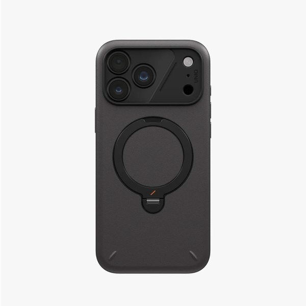 Uniq Elix 360 Kickstand Leather Drop Protection Magnetic Case with Camera Control Button for iPhone 18 Pro - Charcoal Grey