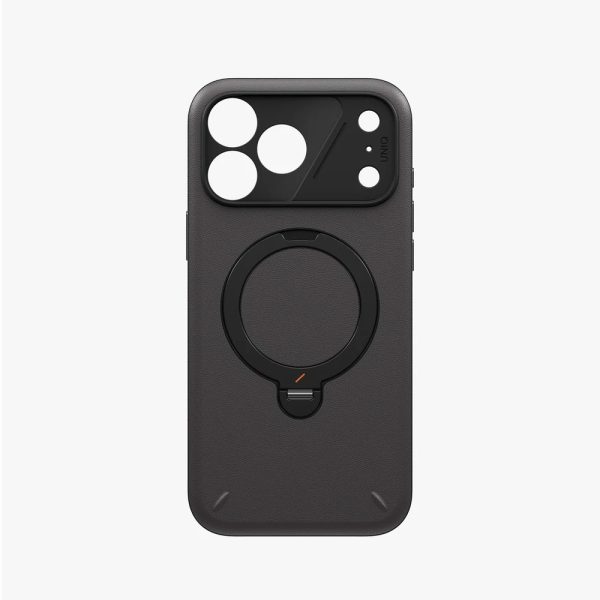 Uniq Elix 360 Kickstand Leather Drop Protection Magnetic Case with Camera Control Button for iPhone 18 Pro Max - Charcoal Grey