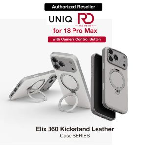 Uniq Elix 360 Kickstand Leather Drop Protection Magnetic Case with Camera Control Button for iPhone 18 Pro Max - Cloud Stone