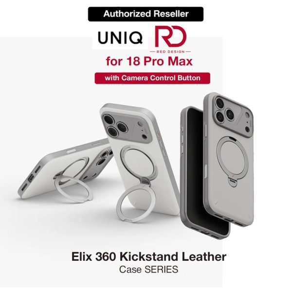 Uniq Elix 360 Kickstand Leather Drop Protection Magnetic Case with Camera Control Button for iPhone 18 Pro Max - Cloud Stone