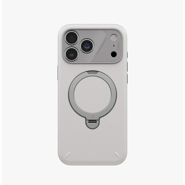 Uniq Elix 360 Kickstand Leather Drop Protection Magnetic Case with Camera Control Button for iPhone 18 Pro - Cloud Stone