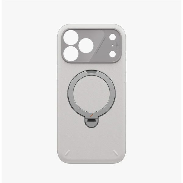 Uniq Elix 360 Kickstand Leather Drop Protection Magnetic Case with Camera Control Button for iPhone 18 Pro - Cloud Stone