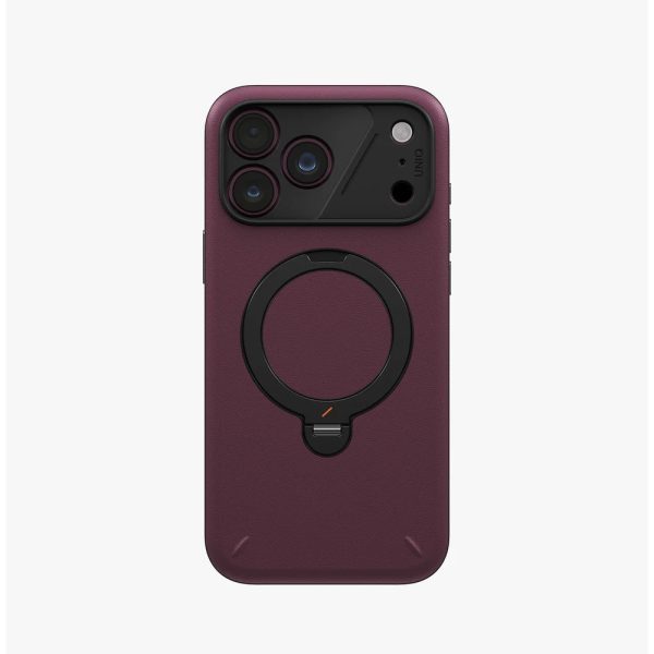 Uniq Elix 360 Kickstand Leather Drop Protection Magnetic Case with Camera Control Button for iPhone 18 Pro - Deep Maroon