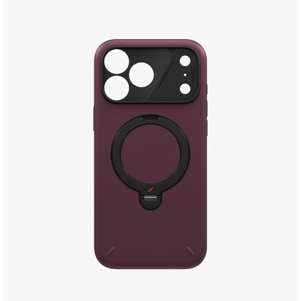 Uniq Elix 360 Kickstand Leather Drop Protection Magnetic Case with Camera Control Button for iPhone 18 Pro - Deep Maroon