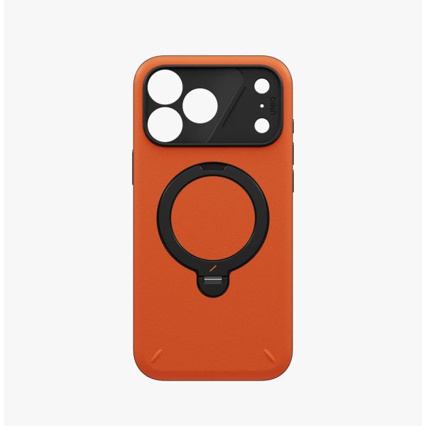 Uniq Elix 360 Kickstand Leather Drop Protection Magnetic Case with Camera Control Button for iPhone 18 Pro Max - Volt Orange