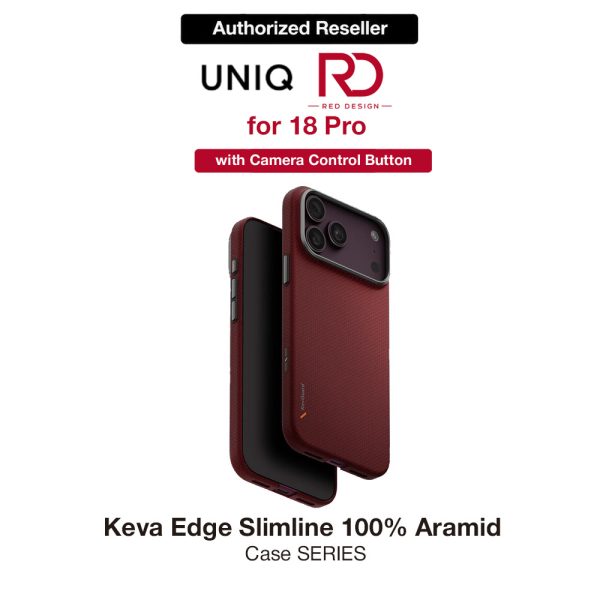 Uniq Keva Edge Slimline 100% Aramid Magnetic Case with Camera Control Button for iPhone 18 Pro- Ember Red