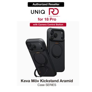 Uniq Keva Mov 360 Kickstand Aramid Magnetic Protection Case with Camera Control Button for iPhone 18 Pro - Carbon Black