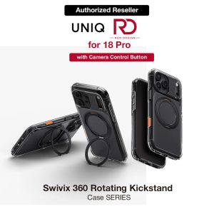 Uniq Swivix 360 Rotating Kickstand Magnetic Drop Protection Case with Camera Control Button for iPhone 18 Pro- Carbon Black