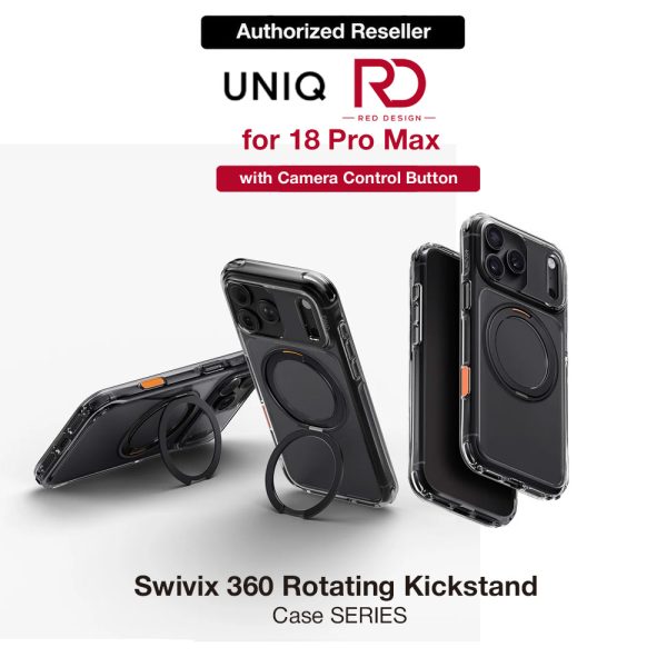 Uniq Swivix 360 Rotating Kickstand Magnetic Drop Protection Case with Camera Control Button for iPhone 18 Pro Max - Carbon Black